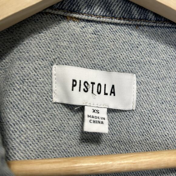 Pistola Nina Denim Mini Dress Raw Hem Snaps Acid Wash Size XS - Picture 4 of 9